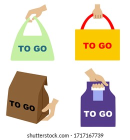Illustrationssatz aus 4 Arten von "TO GO"-Futter-Icons