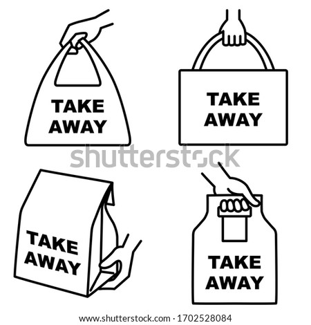 Illustration set of 4 types of take out food icons "TAKE AWAY"
