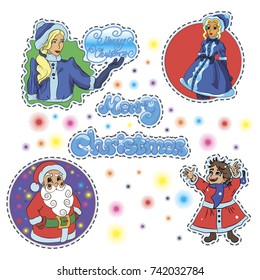 Illustration with set of 5 christmas  stickers.