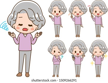 Illustration set of 7 types of senior women