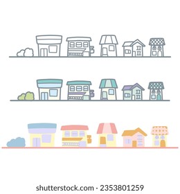 Illustration set of 8 simple deformed cute cityscapes