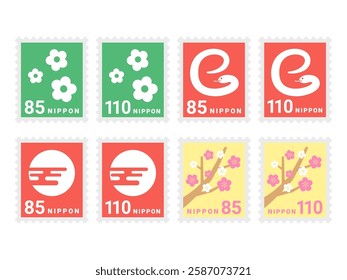 An illustration set of 85 yen and 110 yen stamps with various designs.