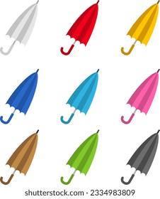 Illustration set of 9 color umbrellas.