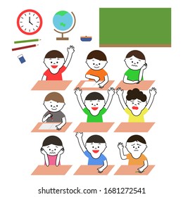 Illustration set of 9 student boy and school related items