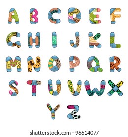 illustration of set of abc alphabet with retro pattern
