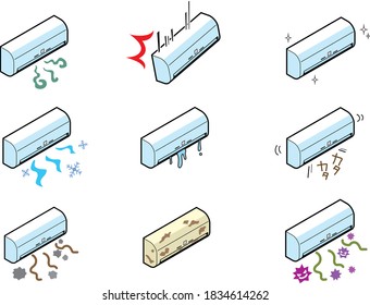 Illustration set about air conditioner trouble