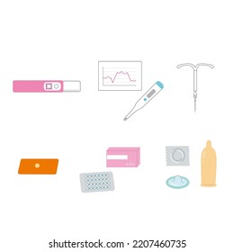 Un conjunto de ilustraciones sobre anticoncepción.