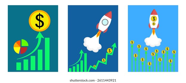 Illustration set about dollar increase, business startup
