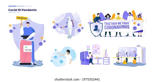 Illustration set about habits during coronavirus pandemic