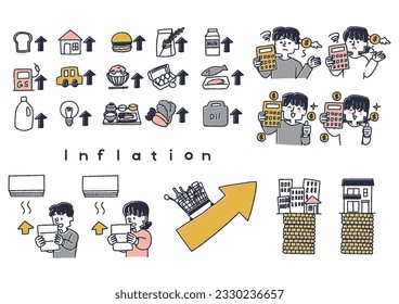 Ilustración puesta sobre la inflación, como el aumento de los precios, el alza de los precios de los combustibles