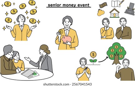 Illustration set about money for the senior generation