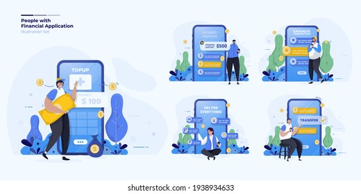 Illustration set about people with digital finance mobile application concept