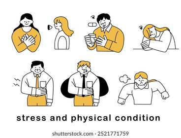  Illustration set about stress and health condition  