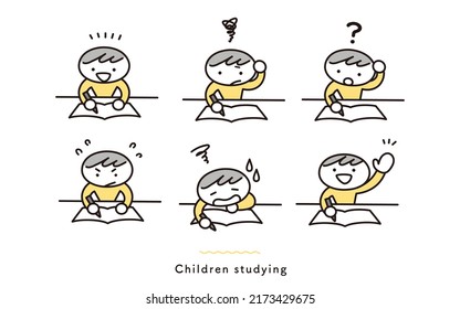 Illustration set about studying children