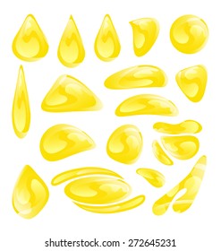 Illustration Set of Abstract Honey Drops Isolated on White Background - Vector