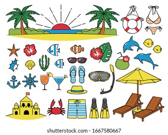 illustration set of activity of beach