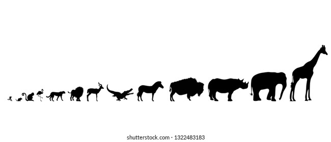 Illustration of set african animals icon. Vector silhouette on white background.