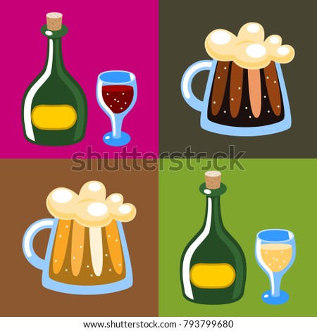 illustration set of alcoholic beverages, wine, beer