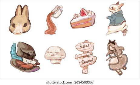 illustration set of alice in wonder land