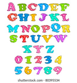 illustration of set of alphabet and number in sketchy style