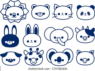 Illustration set of animal face icons