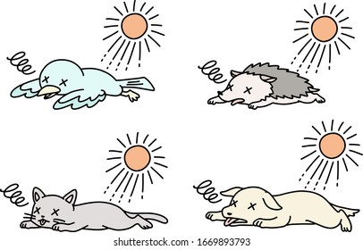 Illustration set of animals with heat stroke(color)