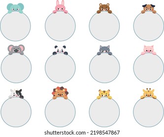 Illustration set of animals with message round frames