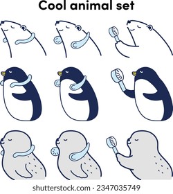 Illustration set of animals using cool goods (polar bear, penguin, seal)