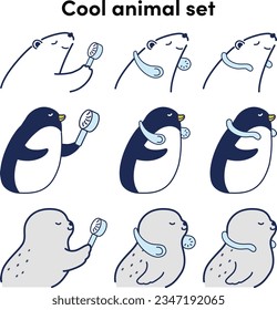 Illustration set of animals using cool goods (polar bear, penguin, seal)