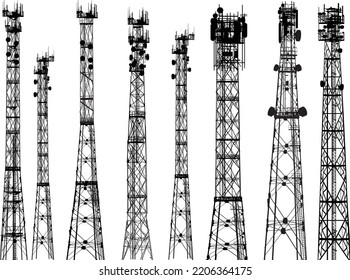 Illustration mit Satz von Antennensilhouetten einzeln auf weißem Hintergrund