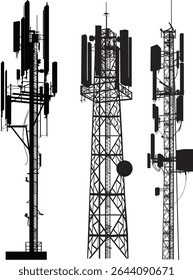 ilustração com conjunto de silhuetas de antena isoladas sobre fundo branco