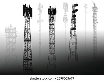 illustration with set of antenna silhouettes on grey background