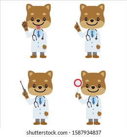 Illustration set of anthropomorphic dog doctor (veterinarian). Animation, manga touch and pose collection.Japanese dog.