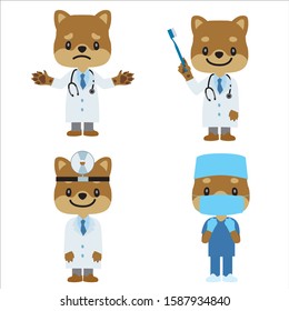 Illustration set of anthropomorphic dog doctor (veterinarian). Animation, manga touch and pose collection.Japanese dog.