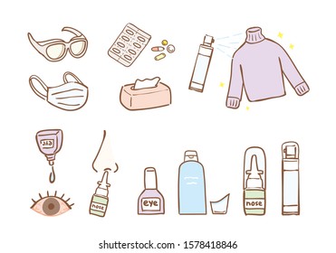 Illustration set of anti-hay fever goods