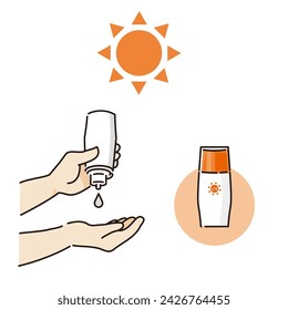 Conjunto de ilustración del brazo que pone en el protector solar (naranja)
