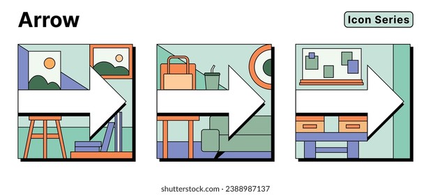 conjunto de ilustraciones de flecha en el lugar de trabajo vector ilustración plana Colección de flecha en la oficina