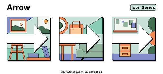 illustration set of arrow in working place vector flat illustration Collection of arrow in office