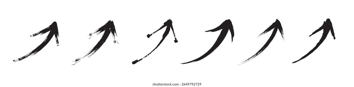 Illustration set of arrows drawn with a brush with an image of going up