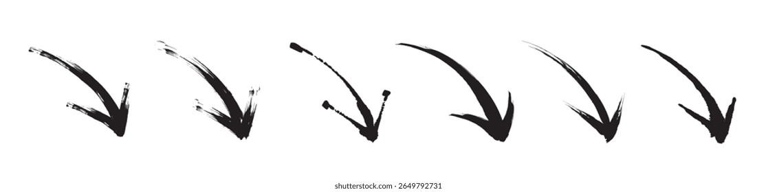 Illustration set of arrows drawn with a brush with a downward image
