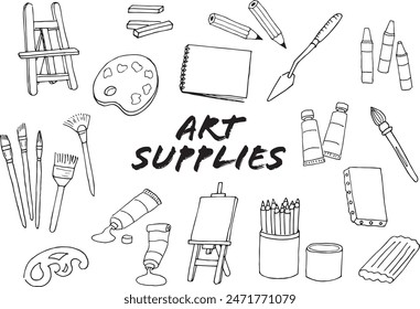 Illustration set of art supplies (art tools)