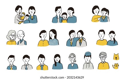 Illustration set of asian family consisting of 
various people