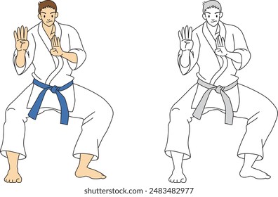 Conjunto de ilustraciones de atletas demostrando formas de karate