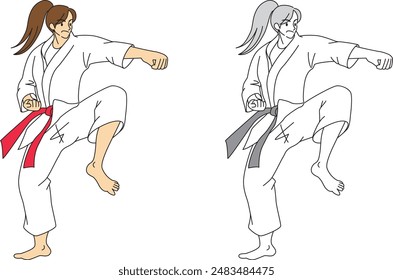 Illustration set of athletes demonstrating karate forms
