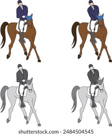 Illustration set of athletes demonstrating para-equestrian
