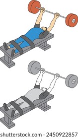 Illustration set of athletes doing powerlifting, a parasport