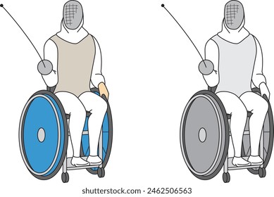 Illustration set of athletes doing wheelchair fencing