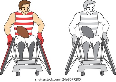 Illustration set of athletes playing wheelchair rugby