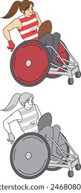 Illustration set of athletes playing wheelchair rugby