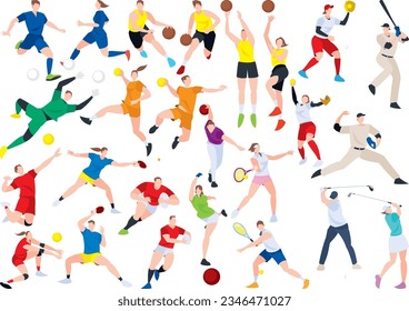 Illustration set of athletes of various sports (ball games)